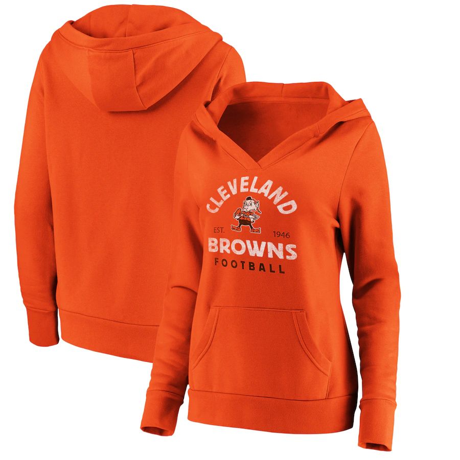 Women Cleveland Browns Fanatics Branded Orange Vintage Arch V-Neck Pullover Hoodie